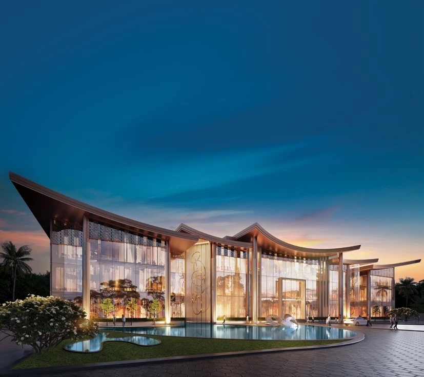 The Pavilion clubhouse at night