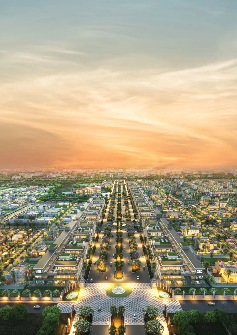 Aerial view of the township at night, artistic impression