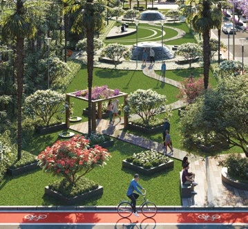 Themed garden beside a cycle track, artistic impression