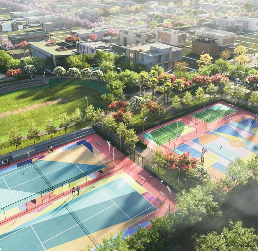 Tennis and basketball courts